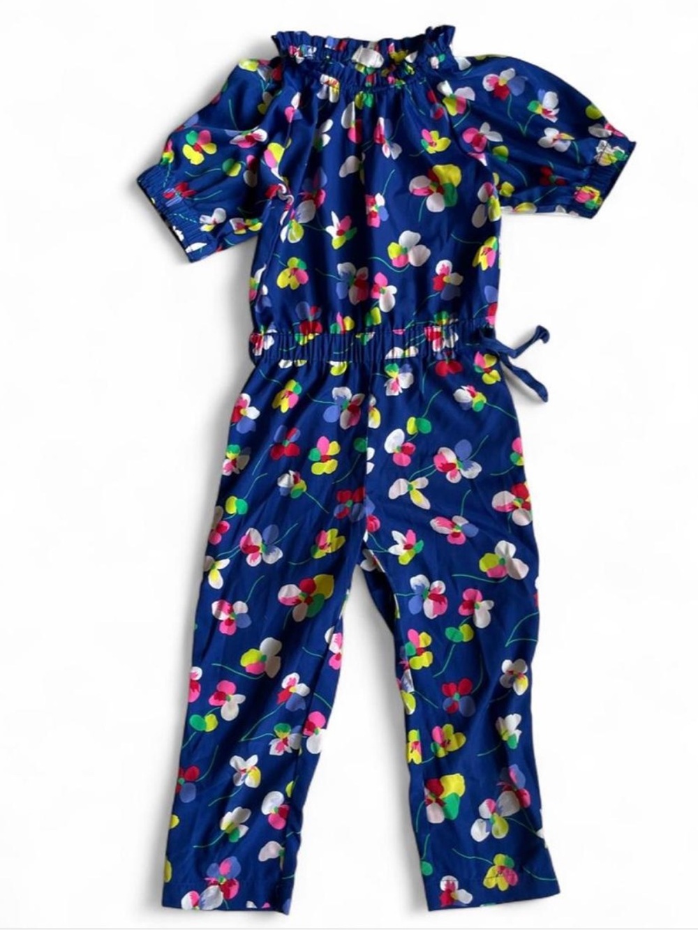 Crewcuts Navy Floral Romper with Tie Waist